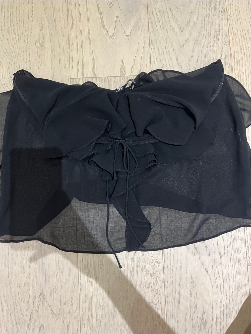 Zara Black Sheer Ruffle Tie-Front Mini Skirt